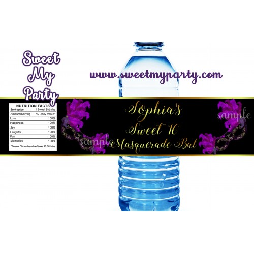 Sweet 16 Masquerade water bottle labels,Quinceanera Masquerade bottle labels,(010swee)
